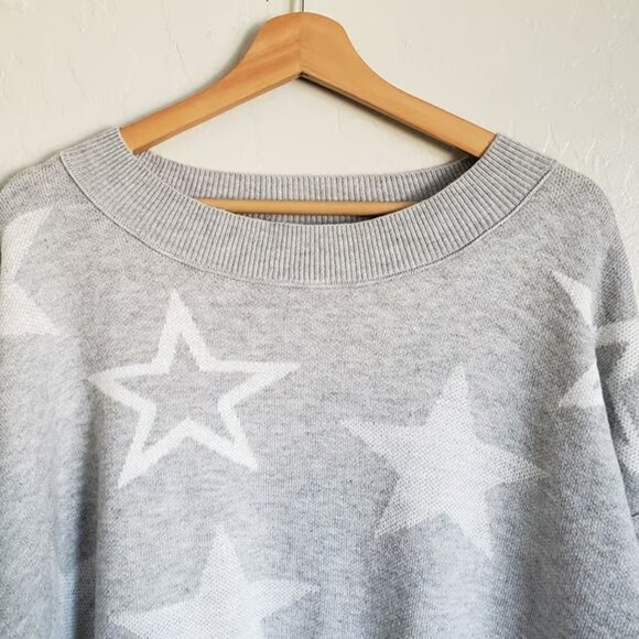 SO Star Printed Knit Boxy Oversized Sweater Grey/White Size Women's XL Pullover - Picture 3 of 7